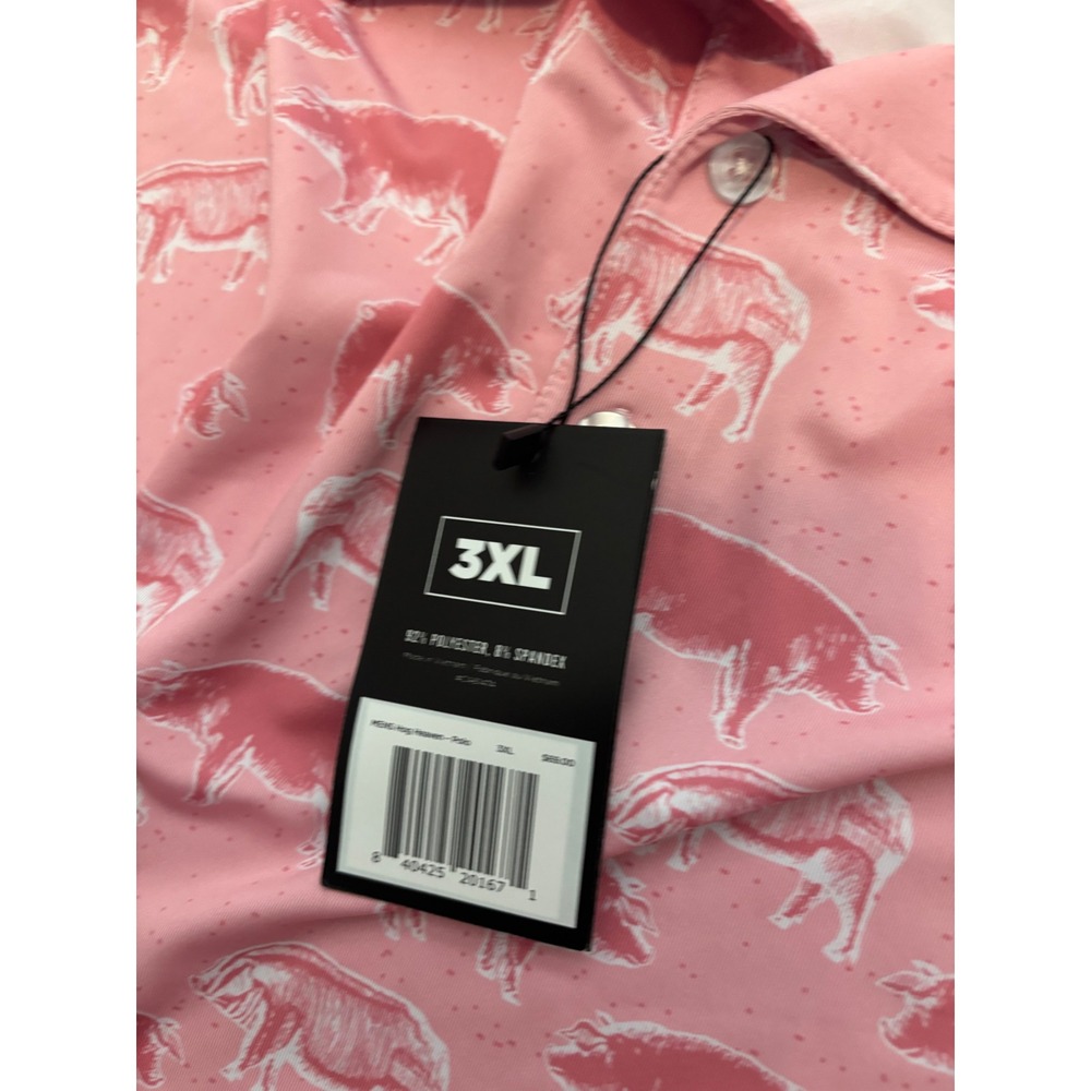 582 Waggle Golf Mens Hog Heaven Polo Shirt Pink Pig Print Performance Stretch 3X - Picture 6 of 8